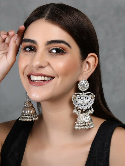 Joban Fashion Women Ghungroo Style Silver Tone Jhumka | Swadesiicart