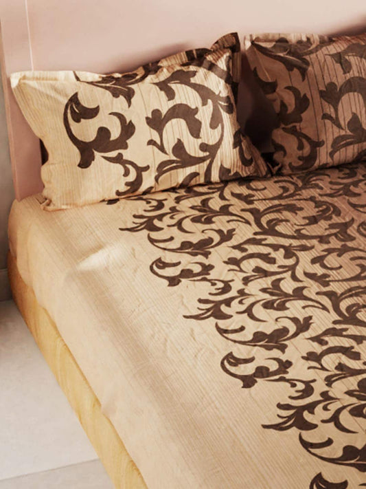 BIANCA Brown Floral 200 TC King Bedsheet with 2 Pillow Covers - Swadesiicart
