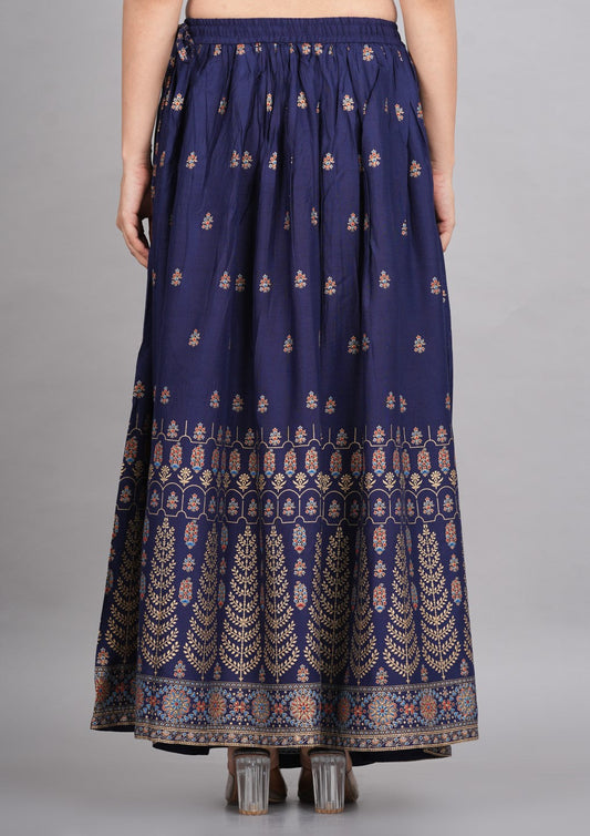 House of RP Women's Blue Rayon Ethnic Printed Circular Skirt | Swadesiicart