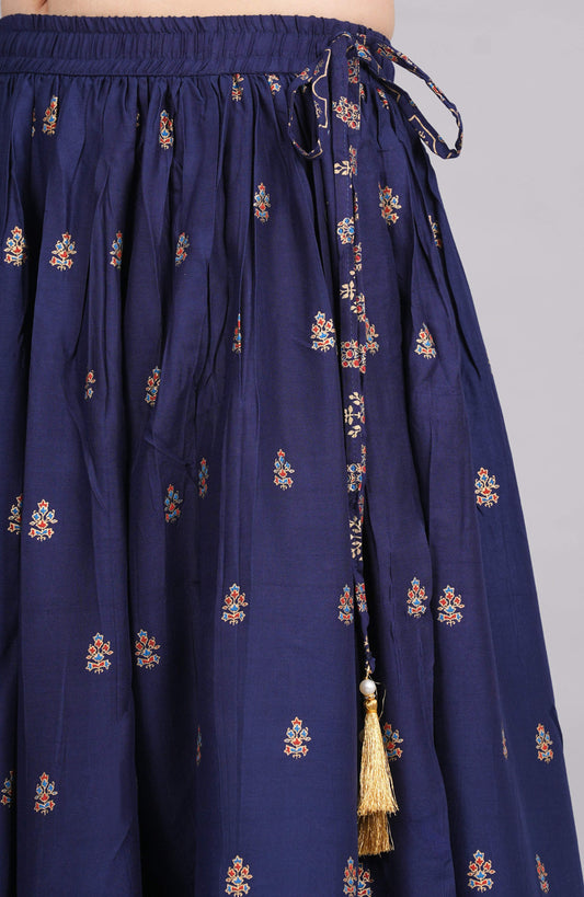 House of RP Women's Blue Rayon Ethnic Printed Circular Skirt | Swadesiicart