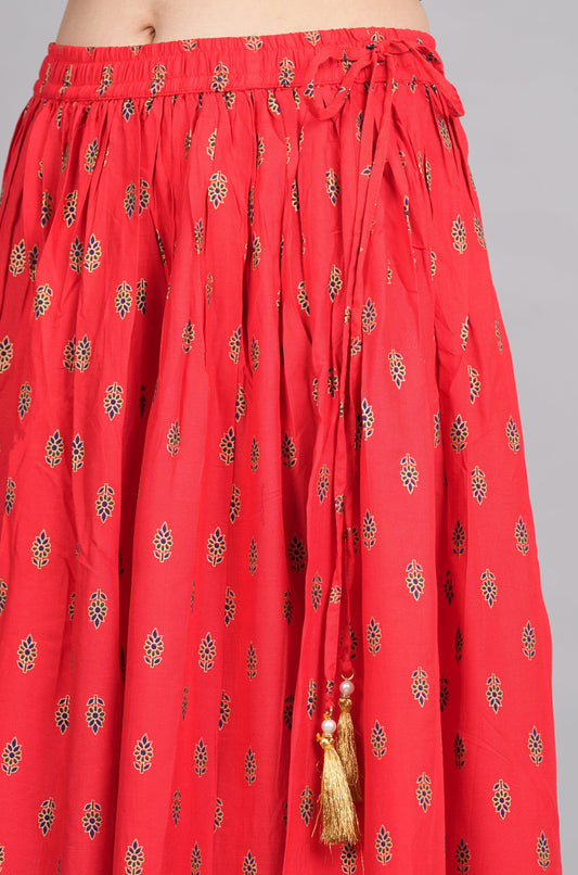 House of RP Women's Red Rayon Ethnic Printed Circular Skirt | Swadesiicart