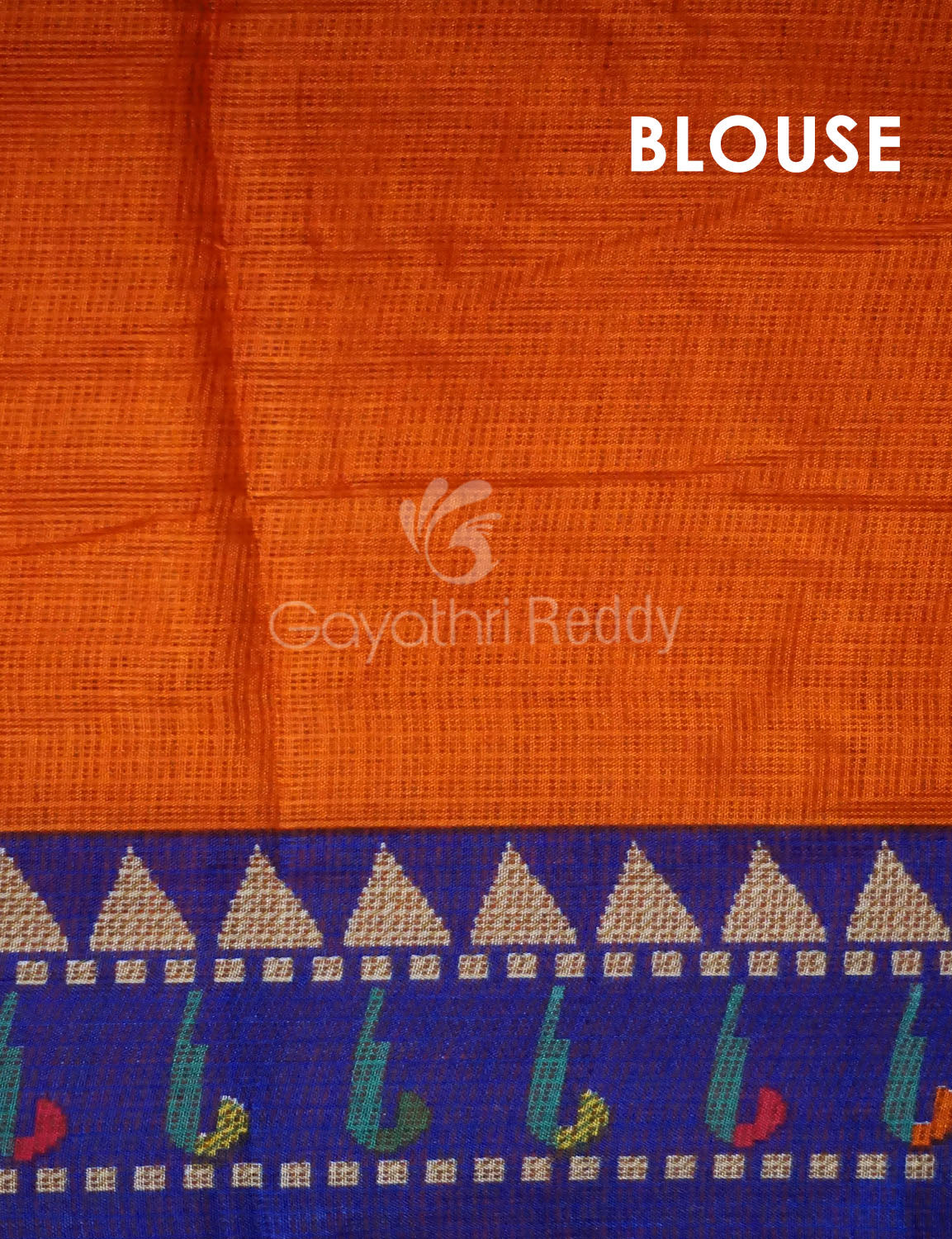 Orange Coloured Saree With Contrast Royal Blue Printed Semi Soft Silk Kota Saree By Gayathri Reddy Designer Studio | Swadesiicart