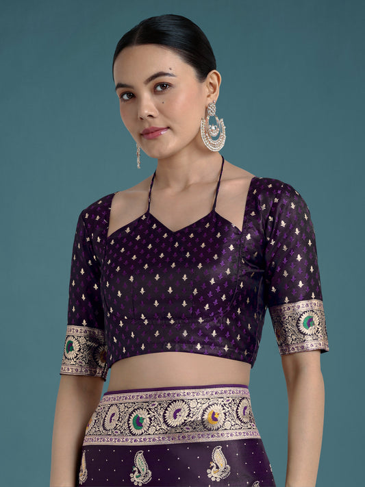 Monjolika Fashion Purple Color Festival Wear Banarasi Satin Silk Designer Zari Weaving Saree | Swadesiicart