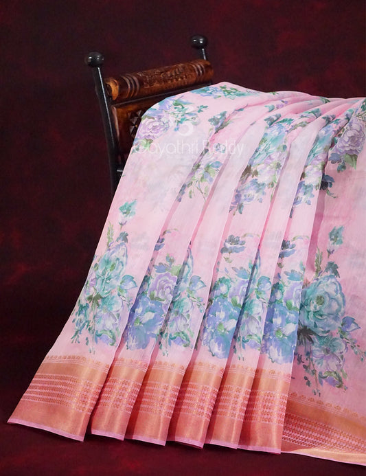 Shades of Baby Pink Colour Printed Semi Chanderi Saree By Gayathri Reddy Designer Studio | Swadesiicart