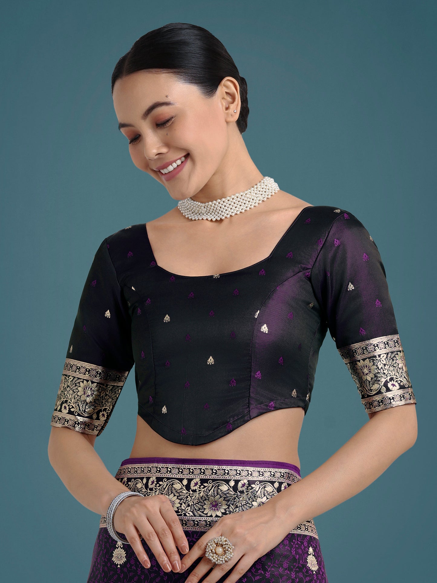Monjolika Fashion Purple Banarasi Satin Silk Saree with Intricate Zari Work with Rich Weaving Pattern | Swadesiicart