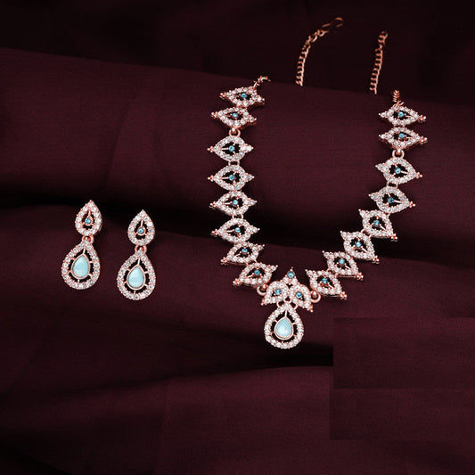 Tehzeeb Creations Sky Blue Colour Ad Studded Necklace Jewellery Set With Matching Earrings For Women And Girls - Swadesiicart
