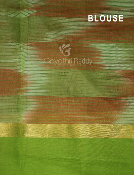 Dual Shades of Peach Pink Mangalagiri Ikkat Cotton Saree By Gayathri Reddy Designer Studio | Swadesiicart