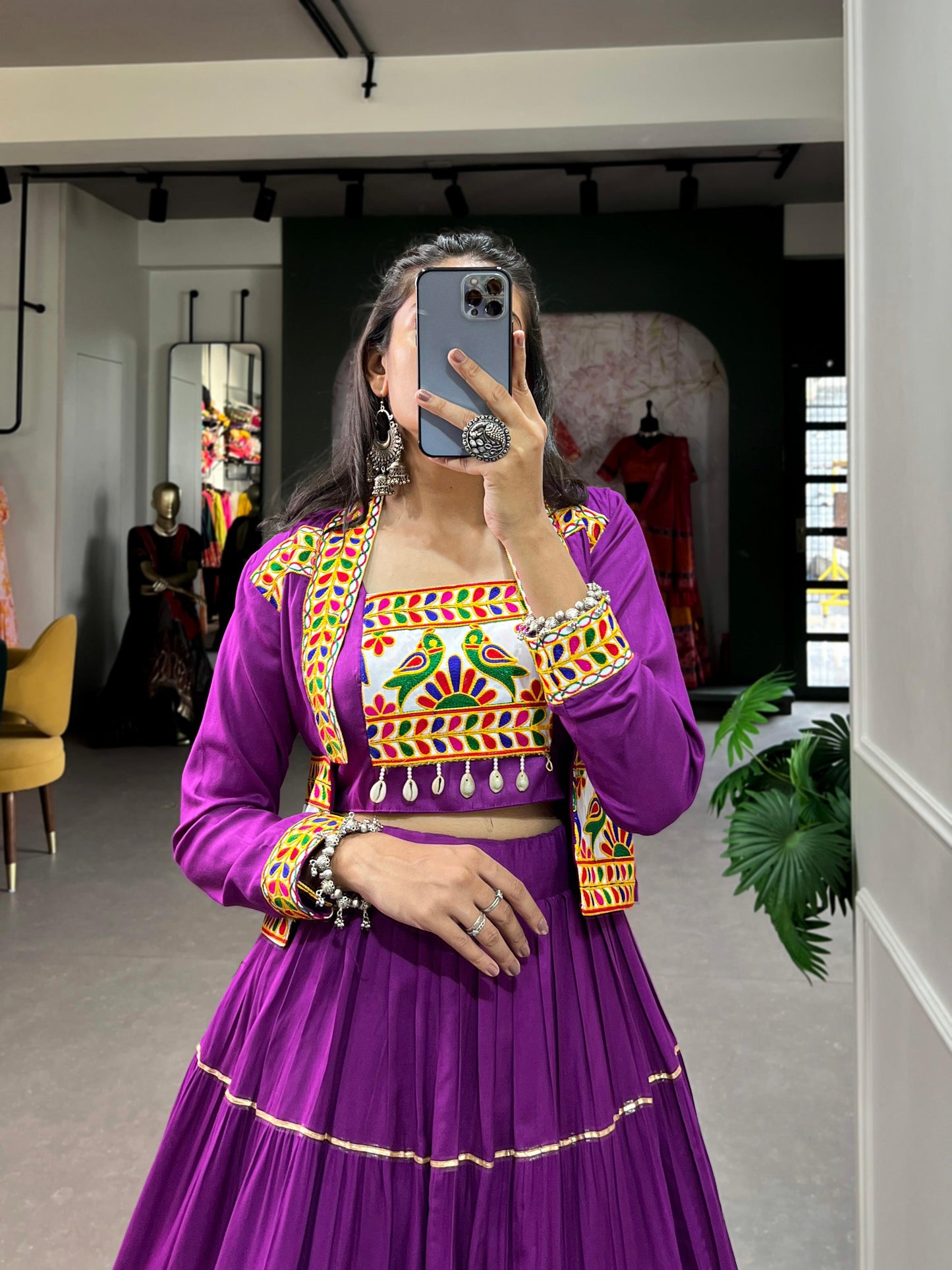 Lorenvalley Fashion Purple Pure Rayon Plain With Gota Patti Touch Up Lehenga Choli with Koti | Swadesiicart