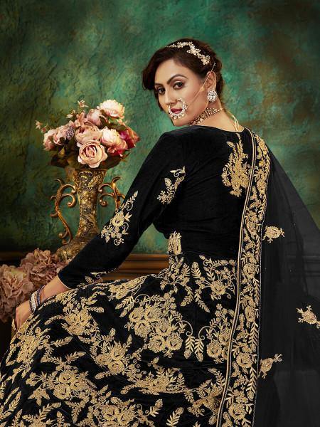 Myra Black Velvet Embroidered Anarkali Suit | Swadesiicart