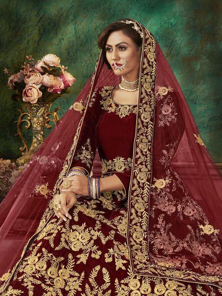 Myra Maroon Velvet Embroidered Anarkali Suit | Swadesiicart