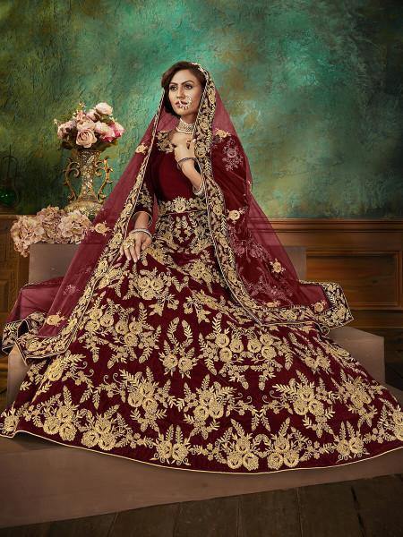 Myra Maroon Velvet Embroidered Anarkali Suit | Swadesiicart