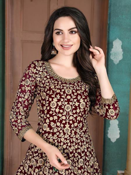 Myra Beautiful Maroon Georgette Embroidered Anarkali Suit | Swadesiicart