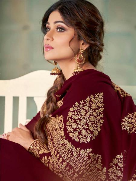 Myra Maroon Embroidered Real Georgette Anarkali Suit | Swadesiicart
