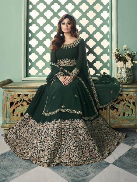 Myra Green and Gold Georgette Embroidered Anarkali Suit | Swadesiicart