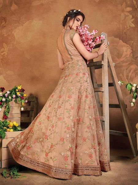 Myra Brown Butterfly Net Embroidered Anarkali Suit | Swadesiicart