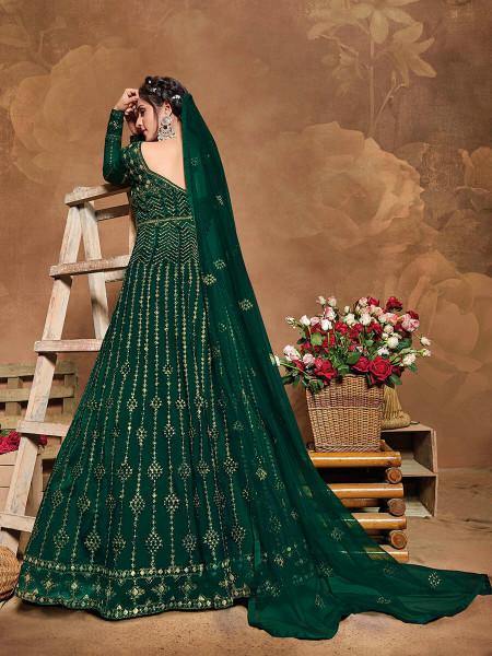 Myra Deep Green Butterfly Net Embroidered Anarkali Suit | Swadesiicart
