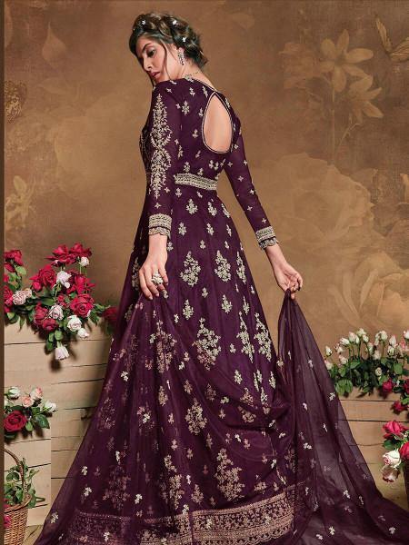 Myra Purple Butterfly Net Embroidered Anarkali Suit | Swadesiicart