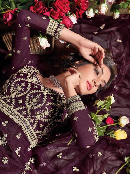 Myra Purple Butterfly Net Embroidered Anarkali Suit | Swadesiicart