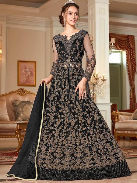 Myra Black Embroidery Gown | Swadesiicart