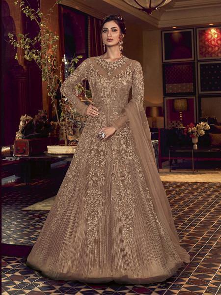 Myra Brown Premium Net Anarkali Suit | Swadesiicart