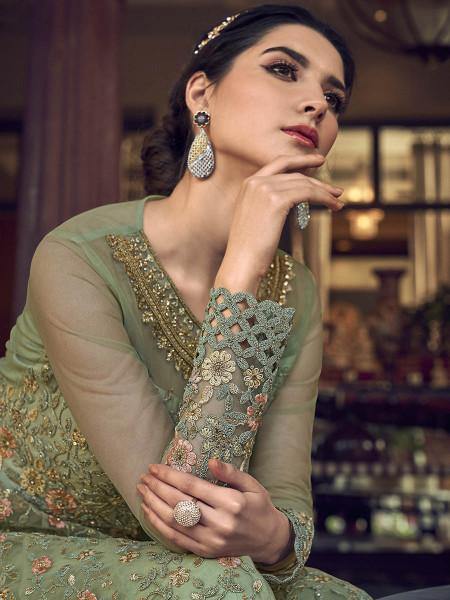 Myra Fashion Pista Embroidered Butterfly Net Anarkali Suit | Swadesiicart