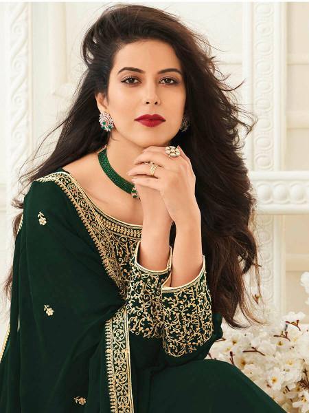 Myra Deep Green Georgette Embroidered Anarkali Suit | Swadesiicart