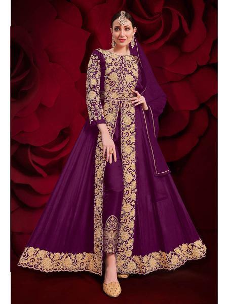 Myra Light Purple Georgette Embroidered Anarkali Pant Style Suit | Swadesiicart