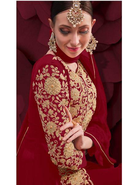 Myra Maroon Georgette Embroidered Anarkali Pant Style Suit | Swadesiicart