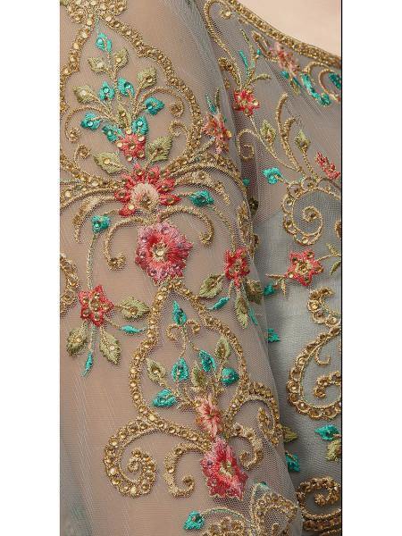 Myra Grey Soft Net Embroidered Handwork Gown Style Suit | Swadesiicart