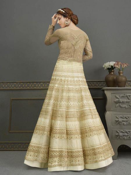 Myra Pista Soft Net Embroidered Handwork Gown Style Suit | Swadesiicart