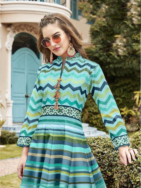 Myra Multicolour Silk Digital Patola Gown | Swadesiicart