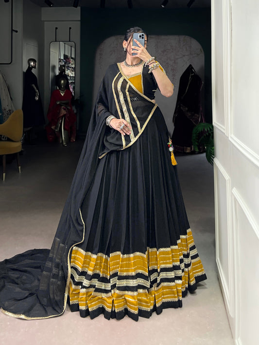 Lorenvalley Fashion Black Pure Rayon Sequins Lace With Gota Patti Lace Touch Up Lehenga Choli with Dupatta | Swadesiicart