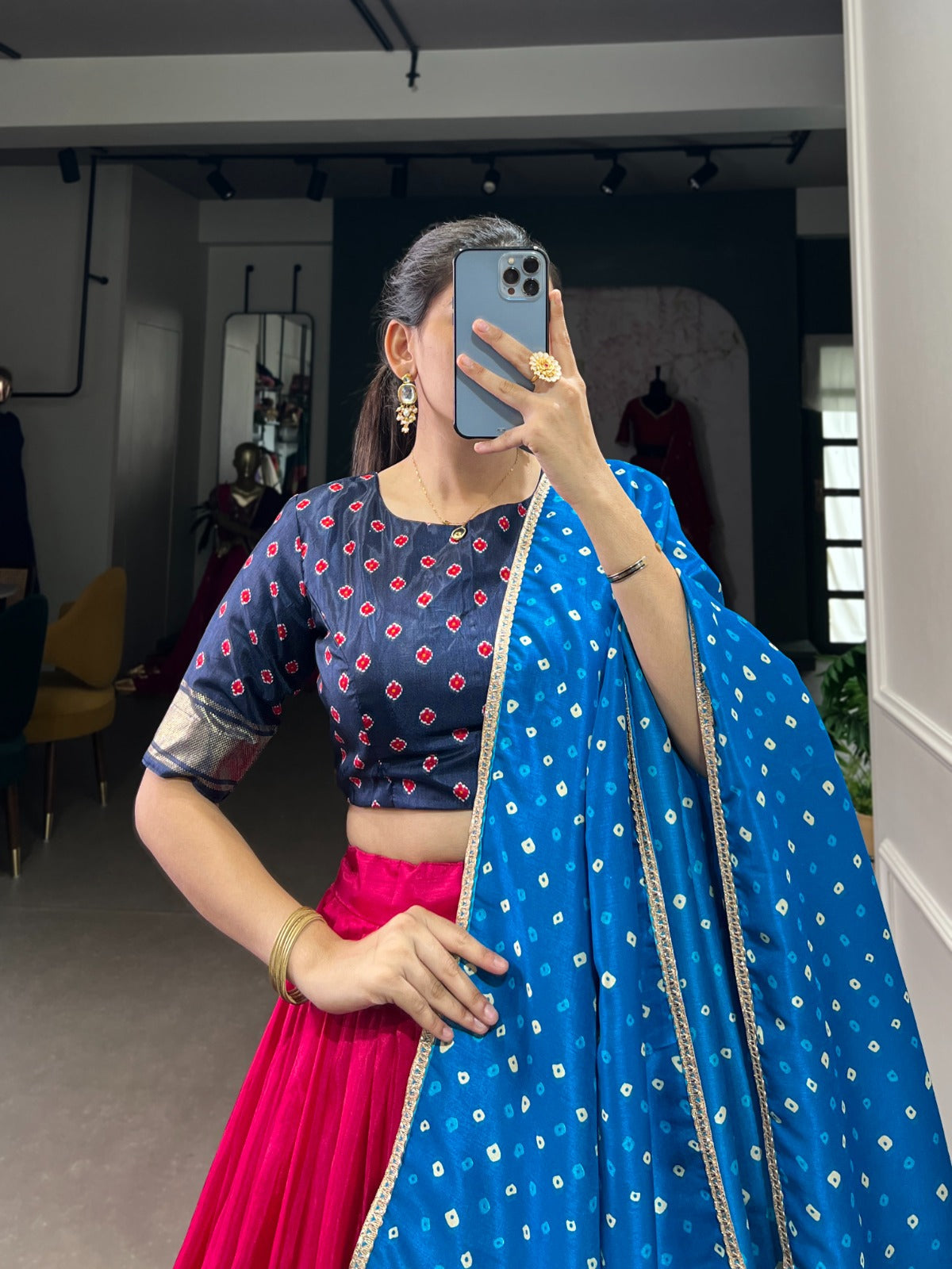 Lorenvalley Pink Dola Silk Patola Print and foil work Lehenga Choli with Dupatta | Swadesiicart