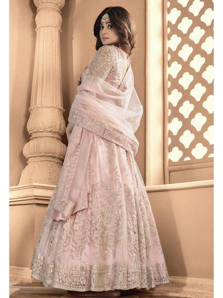 Myra Dusty Pink Butterfly Net Embroidered Anarkali Suit | Swadesiicart