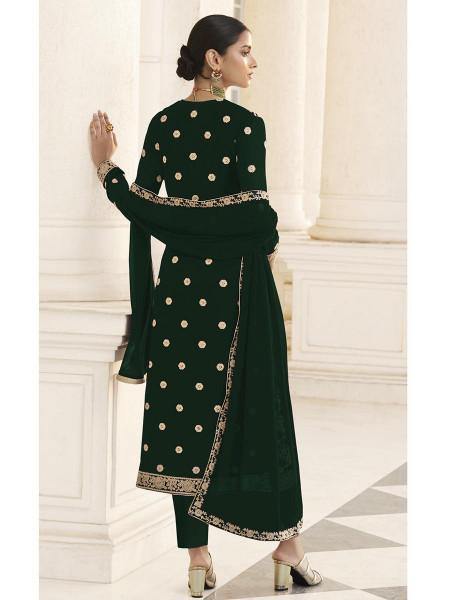 Myra Deep Green Jacket style Heavy Embroidered Suit | Swadesiicart