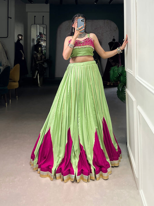 Lorenvalley Fashion Parrot Pure Rayon Embossed Design With Gotta Patti Lace Touch Up Lehenga Choli