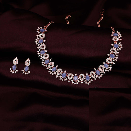 Tehzeeb Creations Blue Colour Ad Studded Necklace Jewellery Set With Matching Earrings For Women And Girls - Swadesiicart