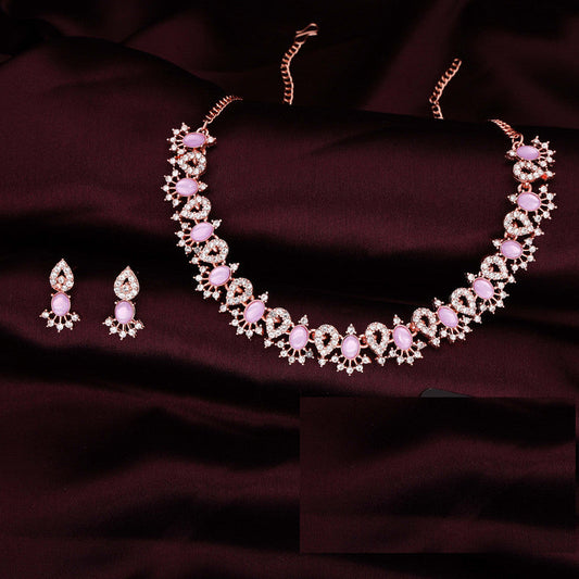 Tehzeeb Creations Lavender Colour Ad Studded Necklace Jewellery Set With Matching Earrings For Women And Girls - Swadesiicart