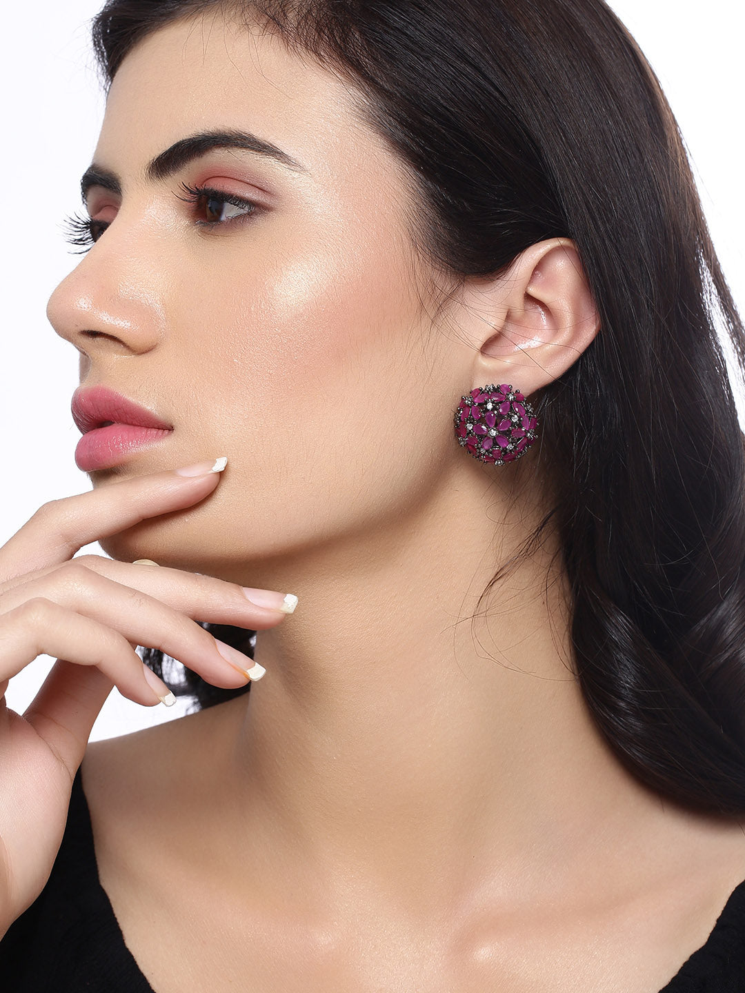 Shoshaa Maroon & Gunmetal-Toned Circular Studs - Swadesiicart