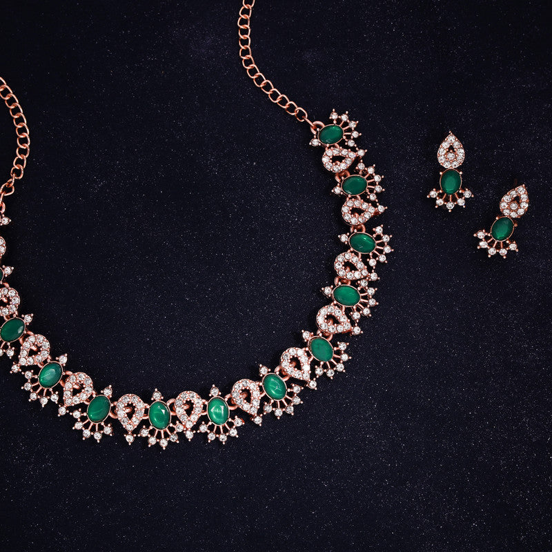 Tehzeeb Creations Green Colour Ad Studded Necklace Jewellery Set With Matching Earrings For Women And Girls - Swadesiicart