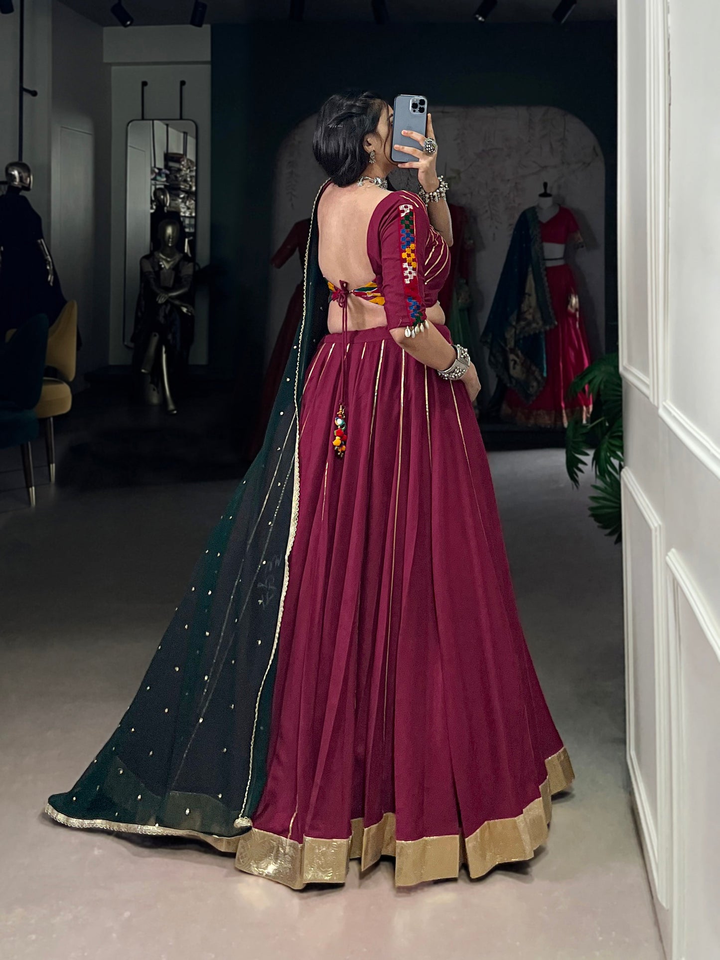 Lorenvalley Ranipink Pure Rayon Embossed Design With Gotta Patti Lace Touch Up Lehenga Choli with Dupatta | Swadesiicart