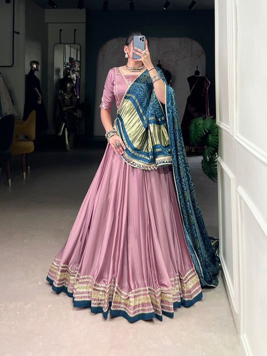 Lorenvalley Fashion Onion Pink Silk Georgette Lace Touch Up Lehenga Choli with Dupatta | Swadesiicart