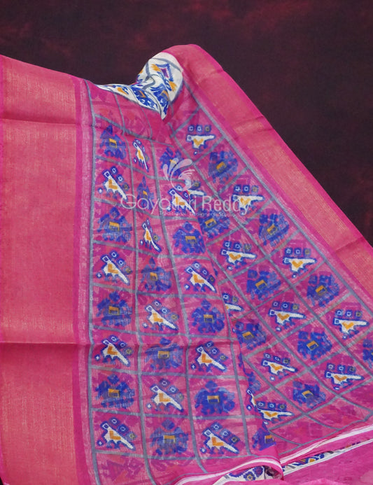 Shades of Cream Colour And Pink Blouse Patola Design Semi Chanderi Saree By Gayathri Reddy Designer Studio | Swadesiicart