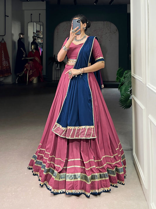 Lorenvalley Fashion Peach Pure Rayon Lace Touch Up Lehenga Choli with Dupatta | Swadesiicart