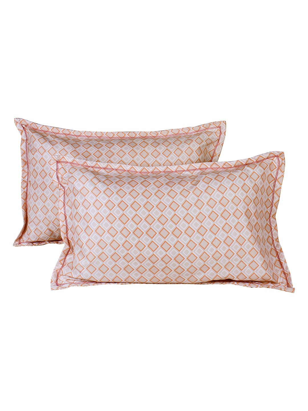 Story@home White & Peach-Coloured 180 TC Queen Bedsheet With 2 Pillow Covers