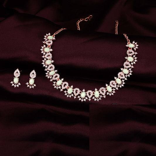 Tehzeeb Creations See Green Colour Ad Studded Necklace Jewellery Set With Matching Earrings For Women And Girls - Swadesiicart