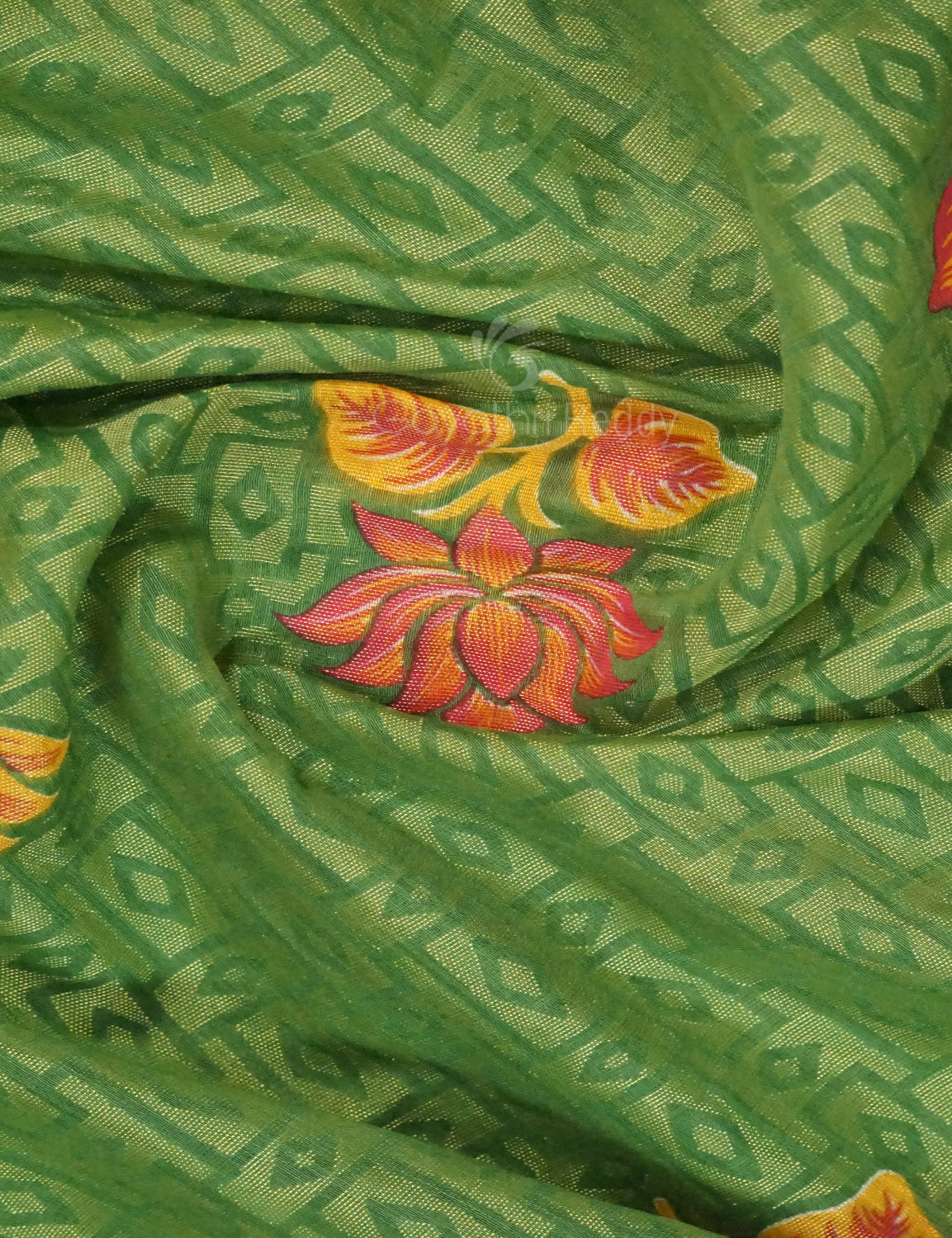 Leaf Green Colour With Baby Pink Blouse Cotton Brasso Swadesiicart By Gayathri Reddy Designer Studio