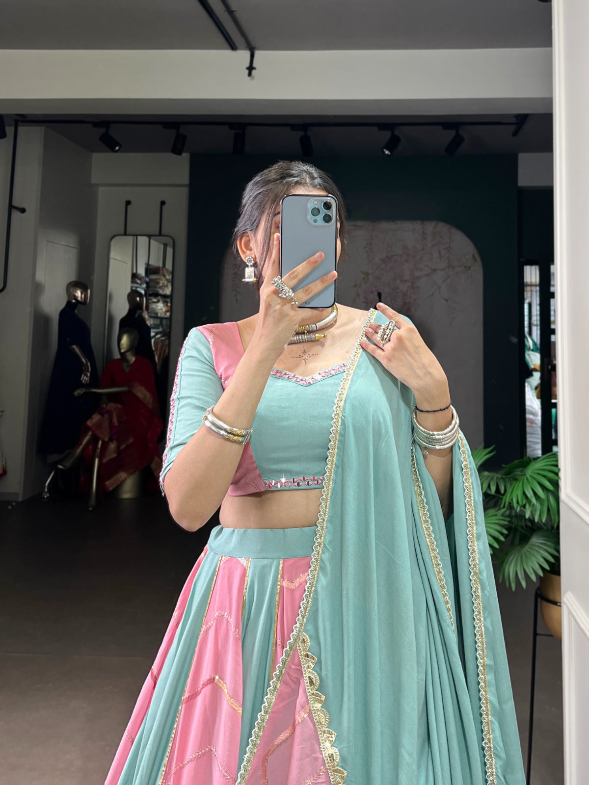 Lorenvalley Fashion Pure Rayon with Georgette Sequins and Thread Embroidery Work With Lace Touch Up Lehenga Choli with Dupatta | Swadesiicart