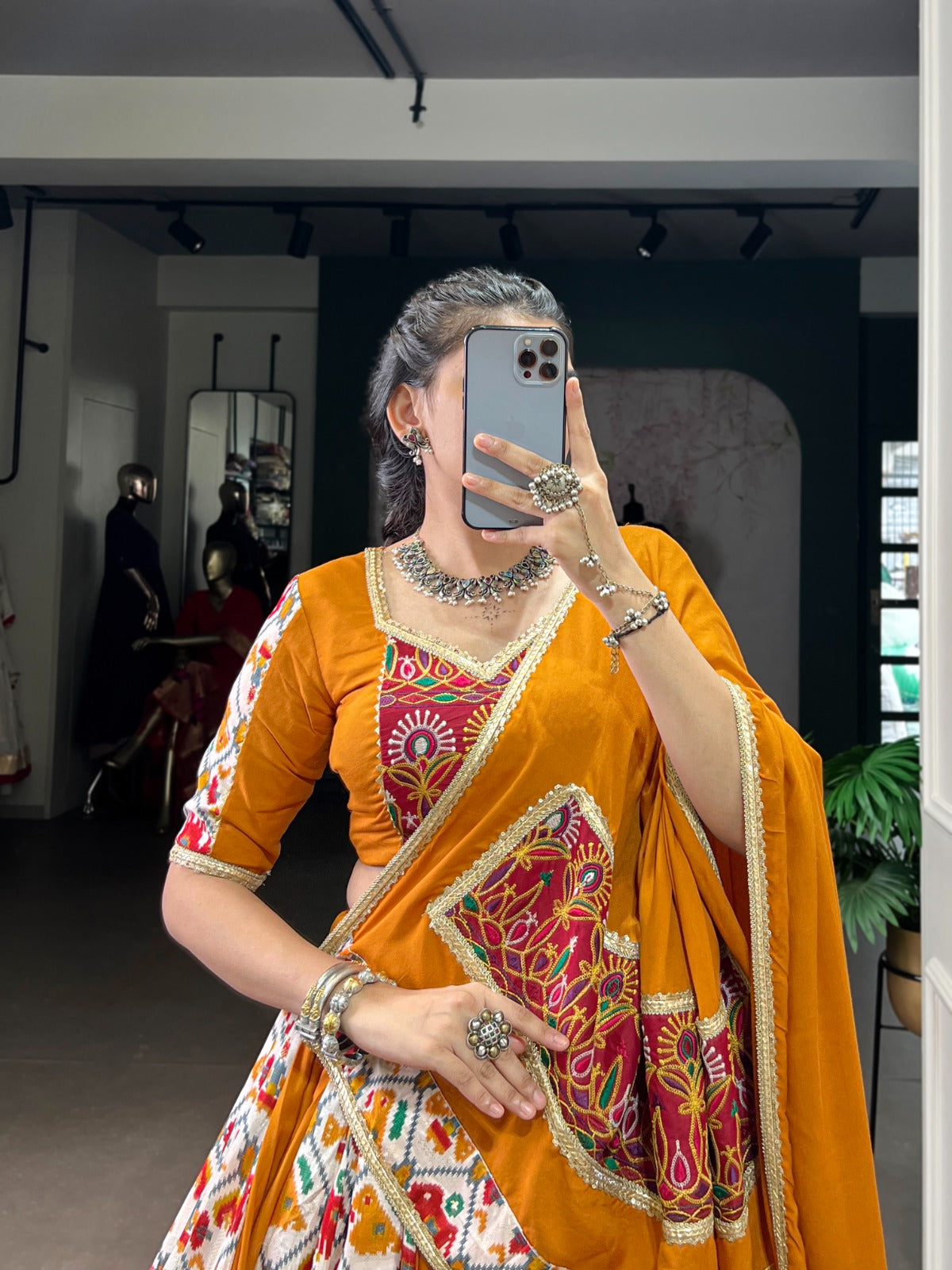 Lorenvalley Fashion Mustard Rayon with Printed Silk Patola Print with Gamthi Work and Lace Touch Up Lehenga Choli with Dupatta - Swadesiicart
