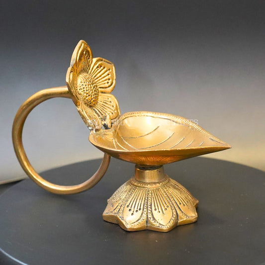 Brass Leaf with Flower Diya - Swadesiicart